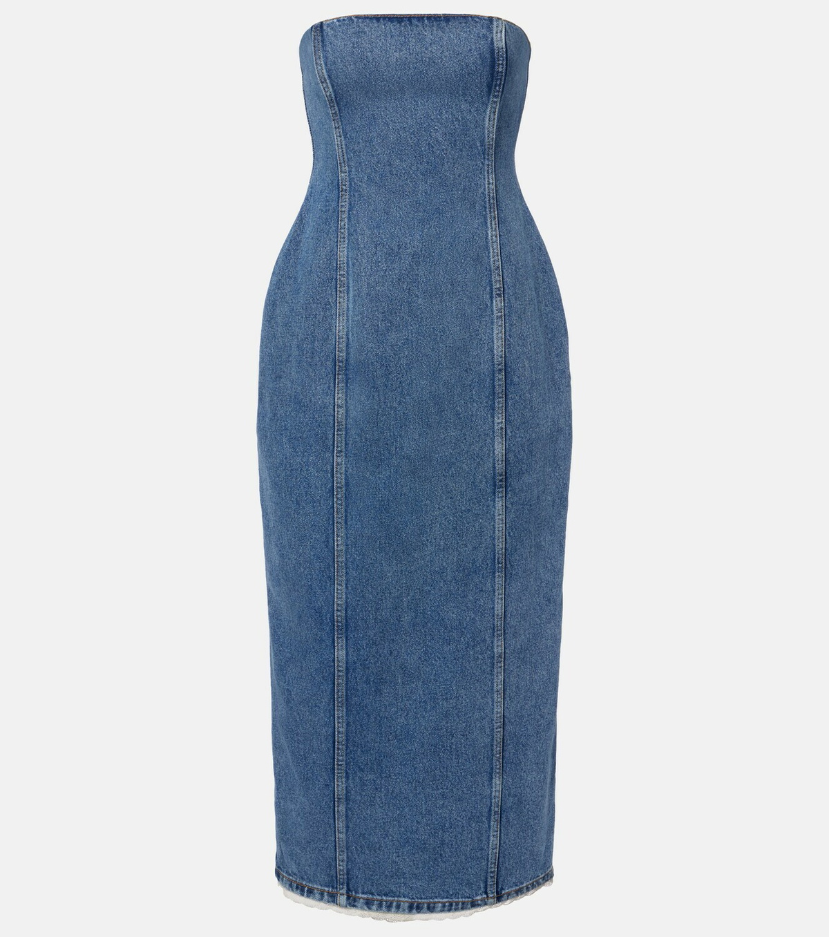 Magda Butrym Crochet-trimmed denim midi dress