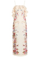 Zimmermann Patience Ruffled Floral Linen Midi Dress Cream