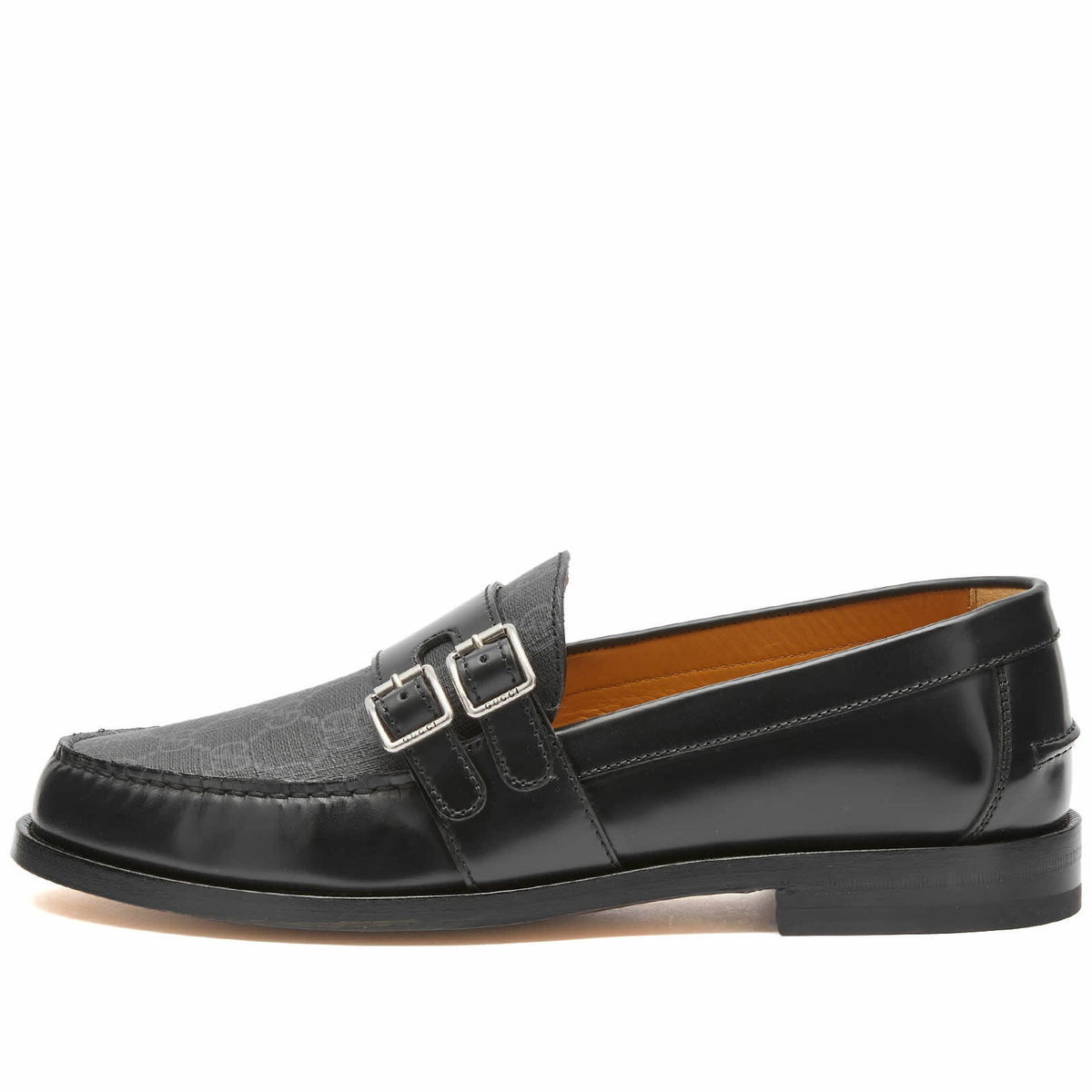 Gucci Gg Buckle Gg Supreme Canvas & Leather Loafer, Black Gucci Buckle GG Supreme Canvas and Leather Loafer in brown  main image 3