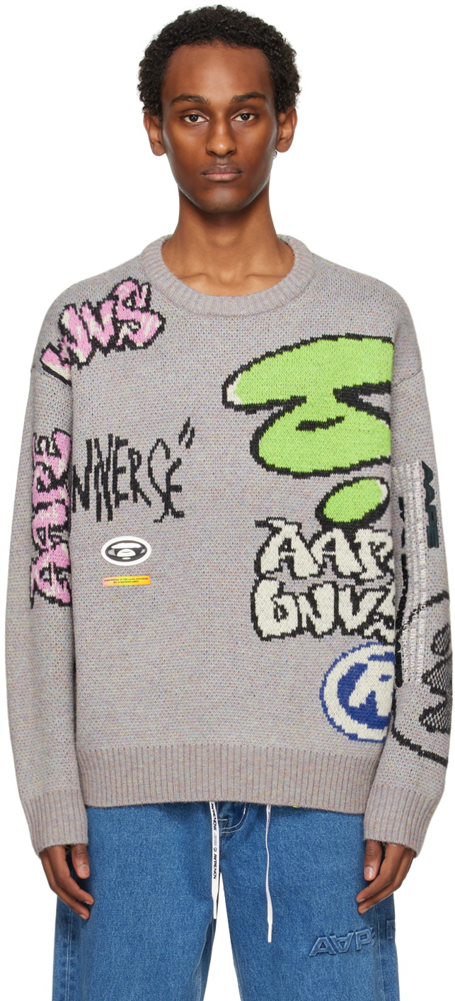 AAPE by A Bathing Ape Gray Jacquard Sweater AAPE by A Bathing Ape