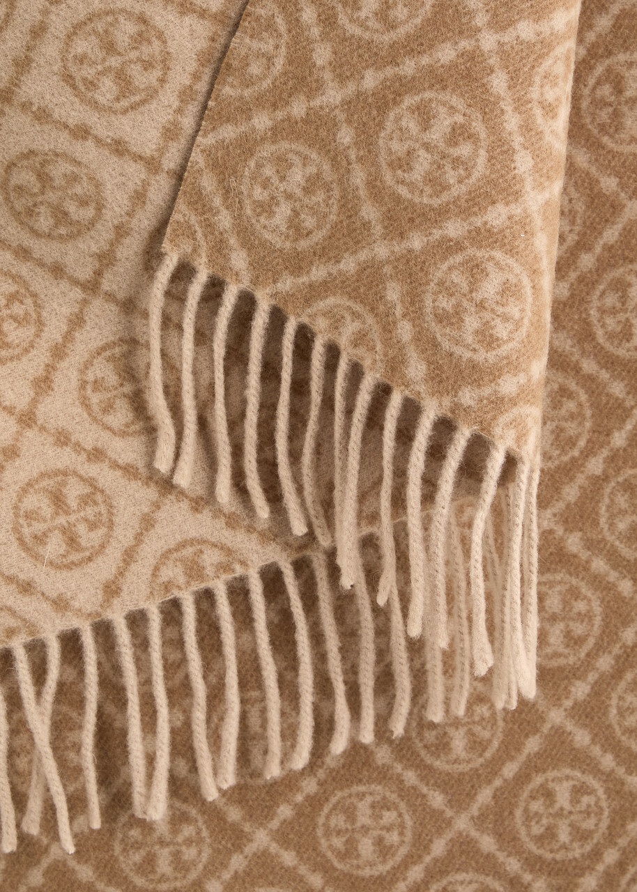 Tory Burch Logo-monogrammed Wool-blend Scarf - Camel - One Size