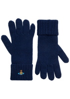 Vivienne Westwood Orb-embroidered Wool Gloves Navy