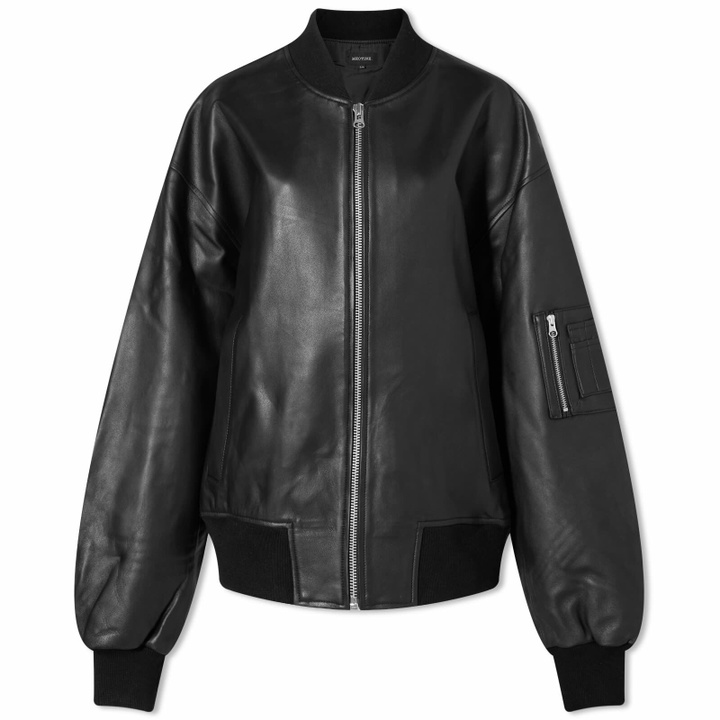 Photo: Meotine Women's Bianca Leather Bomber Jacket in Black