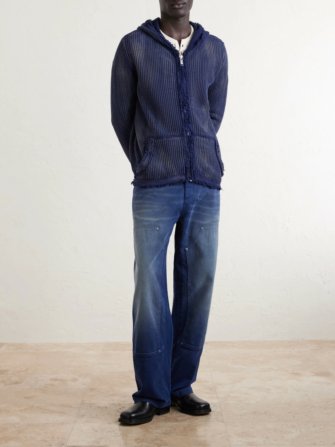 424 - Knitted Cotton Zip-Up Hoodie - Blue