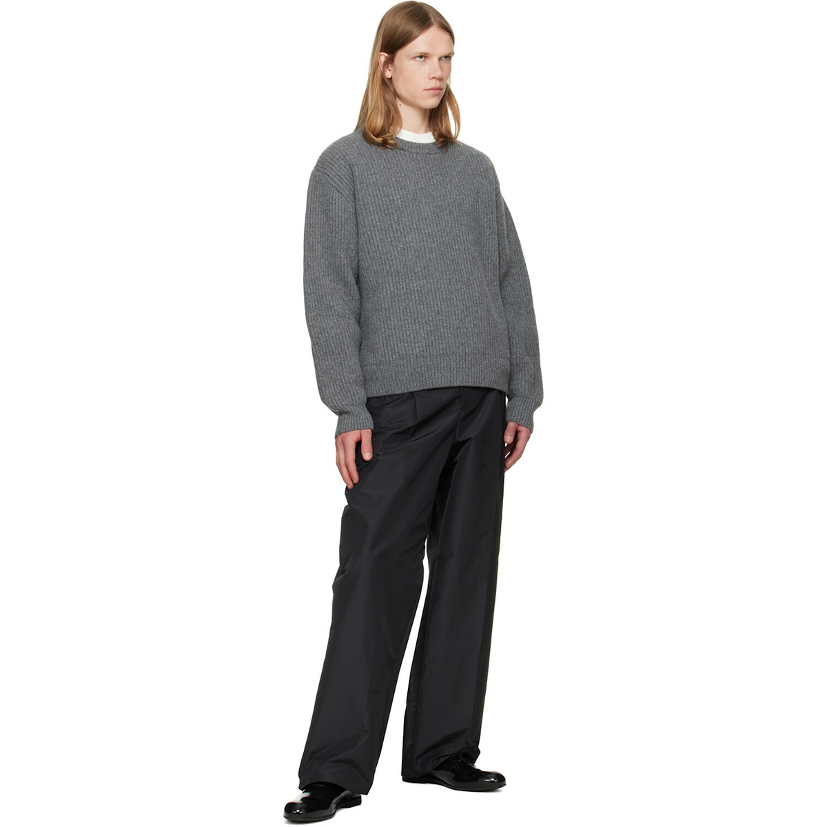 Jil Sander Gray Wool Crew-Neck Sweater