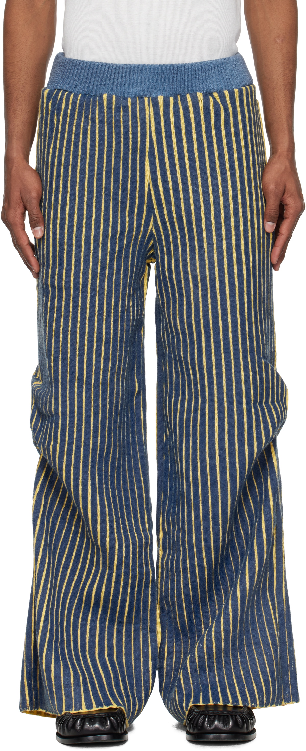 Stanley Raffington Navy & Yellow Warped Ribbed Trousers