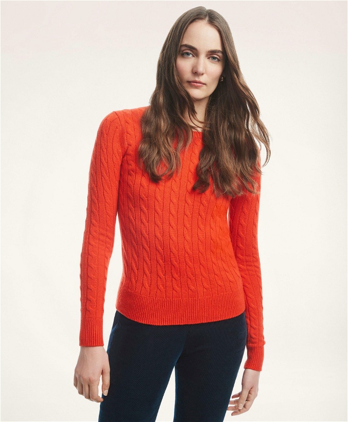 Photo: Brooks Brothers Women's Cashmere Cable Crewneck Sweater | Bright Red