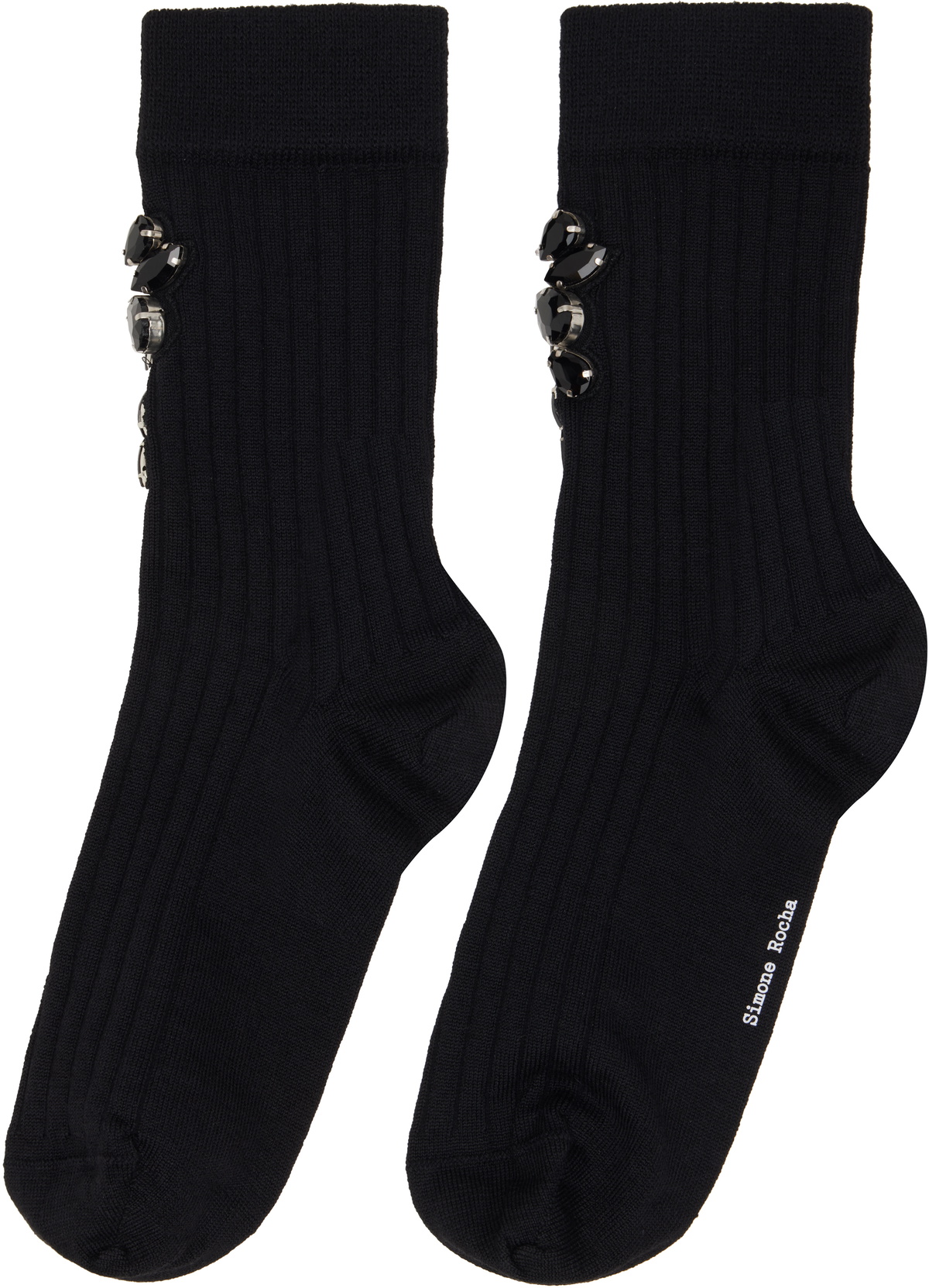 Simone Rocha Black Poppy Crystal Flower Ribbed Ankle Socks