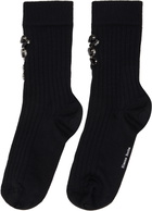 Simone Rocha Black Poppy Crystal Flower Ribbed Ankle Socks