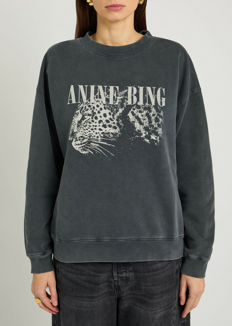Anine Bing Spencer Printed Cotton Sweatshirt Black