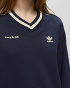 Adidas Wmns Sporty & Rich V Neck Crew Blue - Womens - Sweatshirts