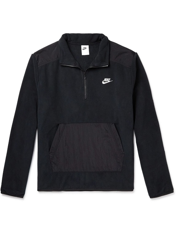 Photo: Nike - Logo-Embroidered Shell-Trimmed Fleece Half-Zip Sweatshirt - Black