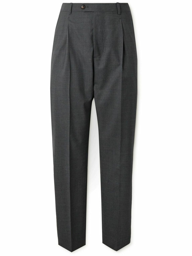 Photo: UMIT BENAN B - Straight-Leg Pleated Wool Trousers - Gray