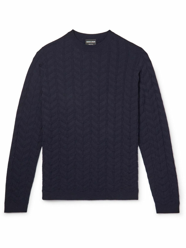 Photo: Giorgio Armani - Slim-Fit Jacquard-Knit Wool-Blend Sweater - Blue