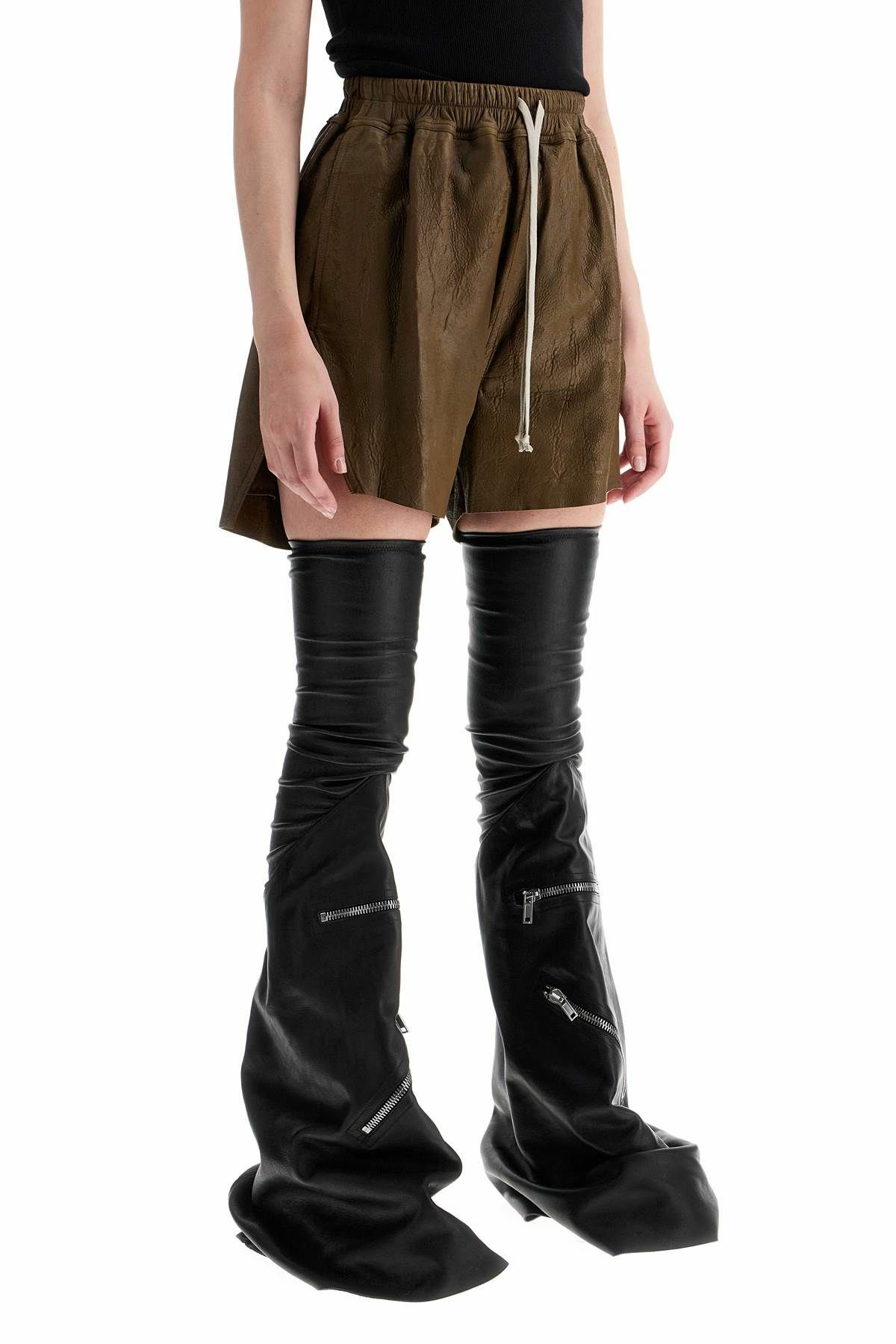RICK OWENS leather shorts for men Brown Rick Owens