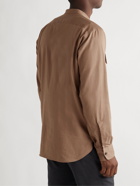 Turnbull & Asser - Grandad-Collar Cotton and Wool-Blend Twill Shirt - Brown
