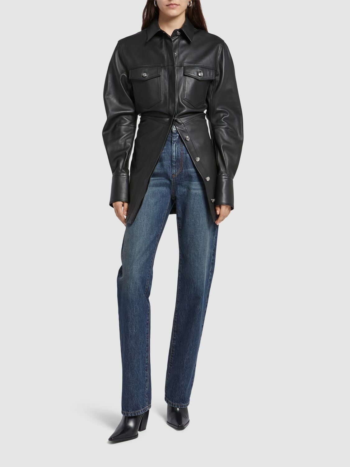 SPORTMAX Tobia Leather Long Shirt Jacket Sportmax