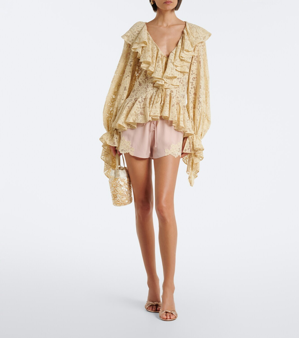 De La Vali Elia lace-trimmed crêpe de chine shorts