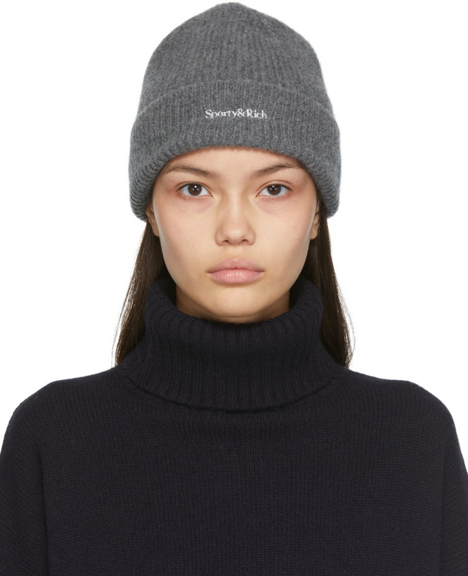 Photo: Sporty & Rich Grey Dina Serif Logo Beanie