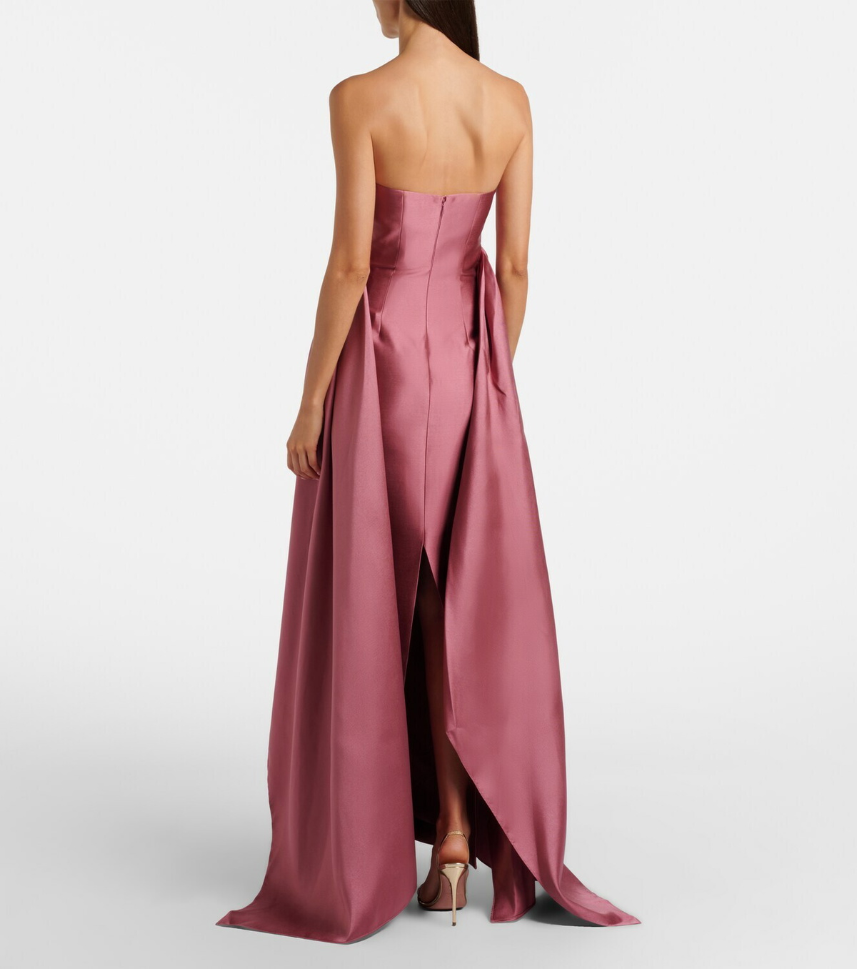 Solace London Draped strapless satin gown