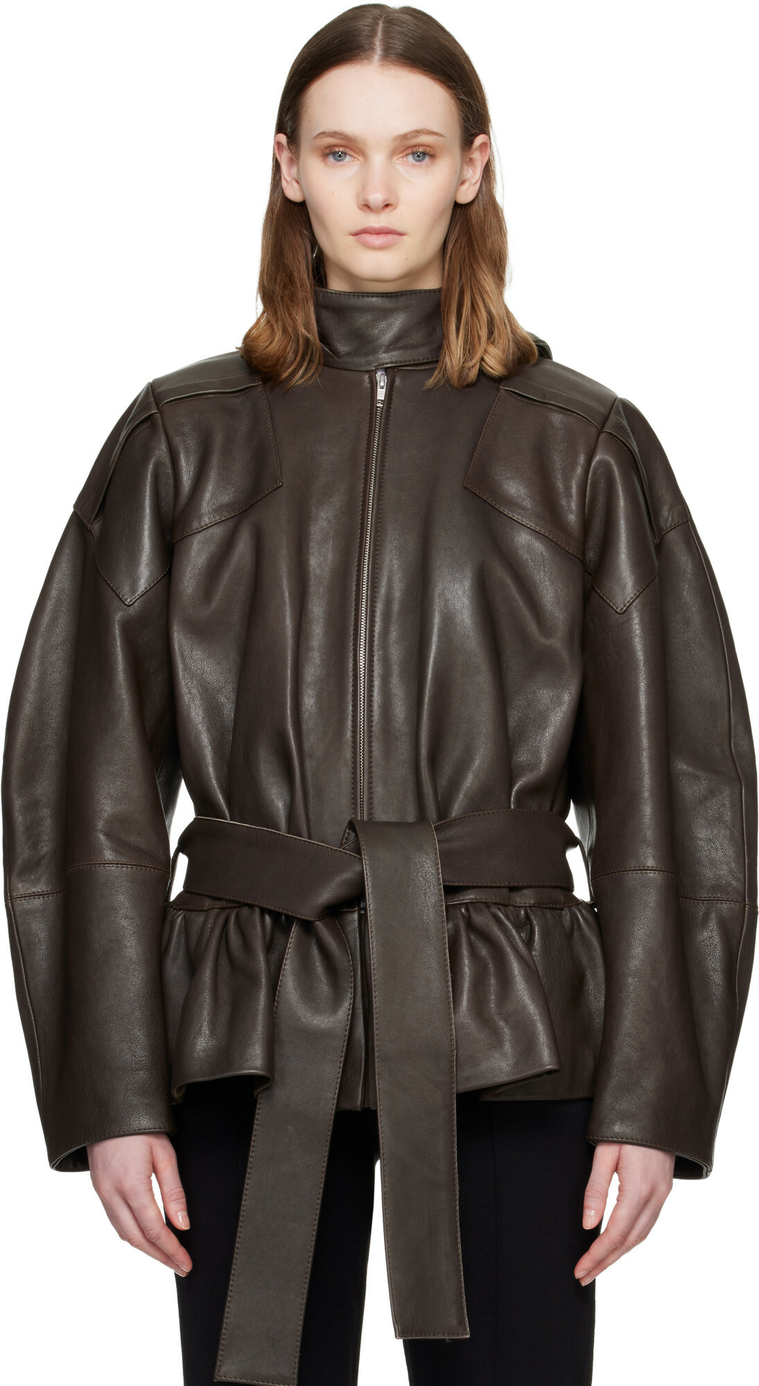 FIDAN NOVRUZOVA Khaki Julia Leather Jacket