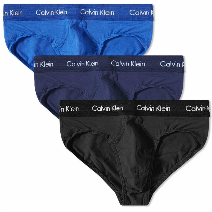 Photo: Calvin Klein Men's CK Underwear Hip Brief - 3 Pack in Black/Blue