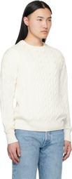 Ralph Lauren Purple Label White Cotton Silk Cable Crewneck Sweater