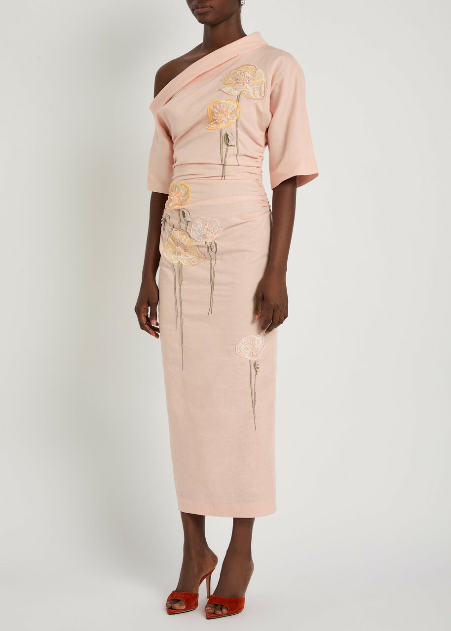 Bernadette Bowery Floral-embroidered Cotton-blend Midi Dress Pearl