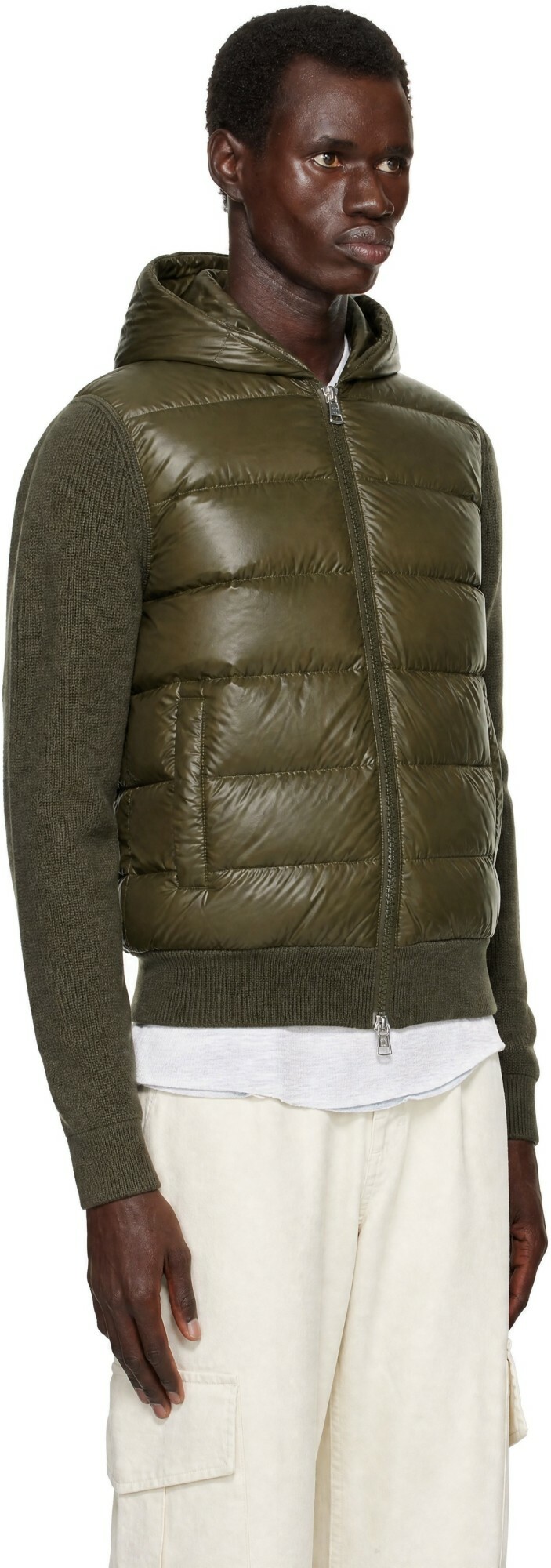 Moncler Khaki Padded Wool Zip-Up Down Hoodie