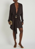 Christopher Esber Draped Asymmetric Jersey Midi Dress Dark Brown