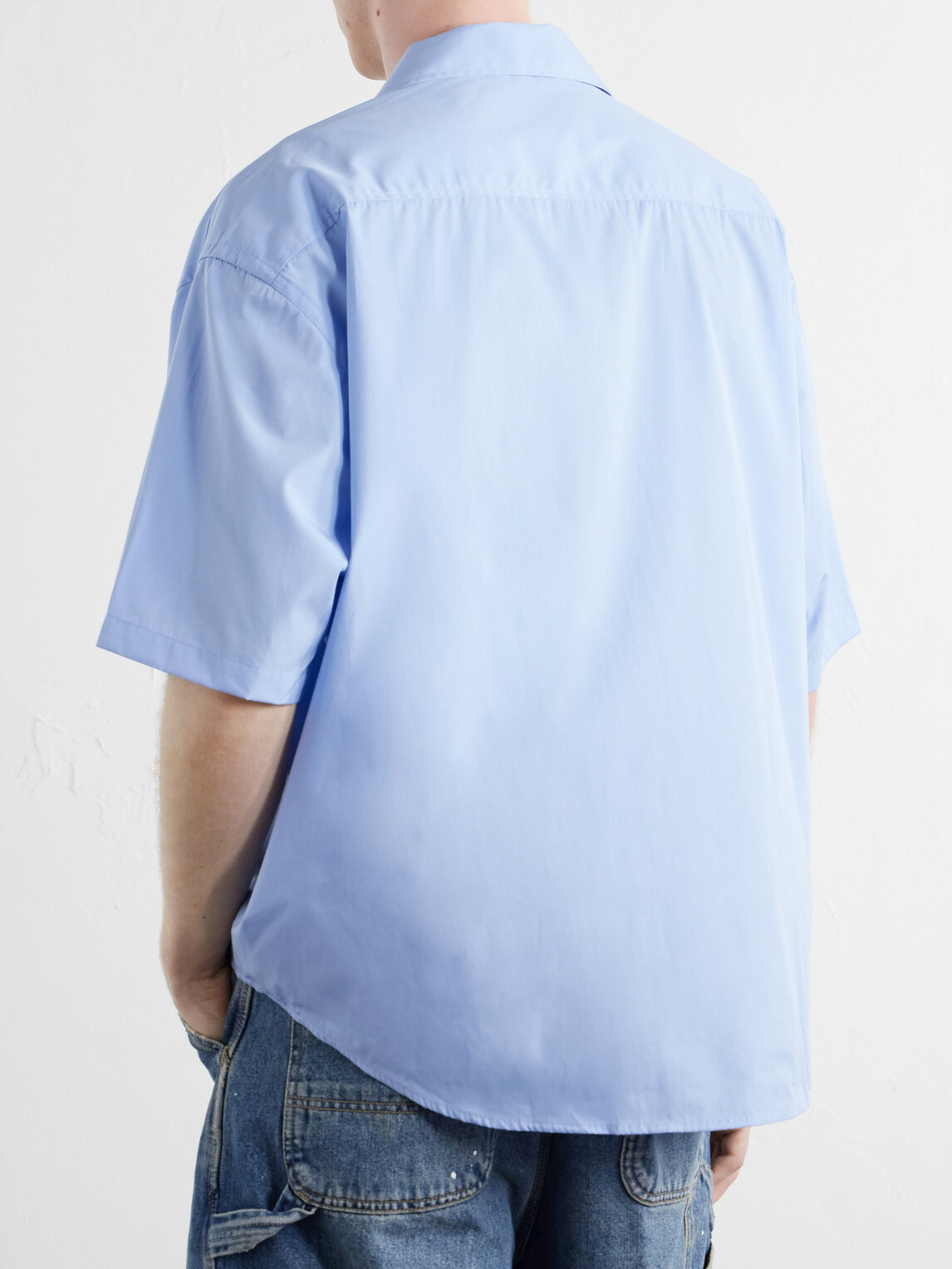 AMI PARIS - Logo-Embroidered Cotton-Poplin Shirt - Blue