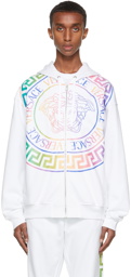 Versace White & Multicolor Medusa Zip-Up Hoodie