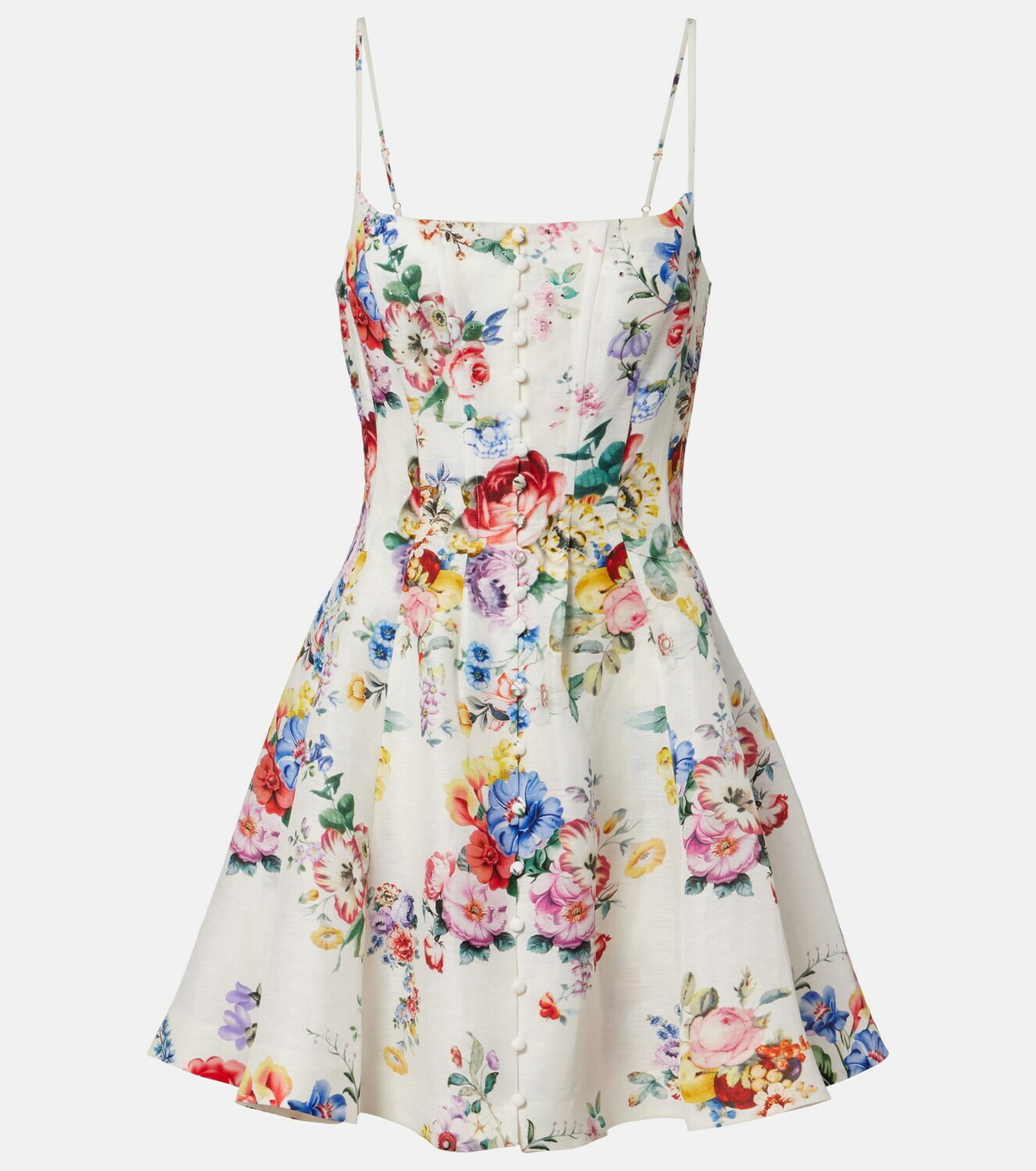 Camilla Embellished floral linen and silk minidress
