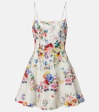Camilla Embellished floral linen and silk minidress