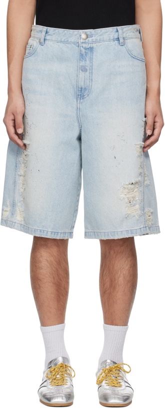 Photo: lesugiatelier Blue Crystal Embellished Ripped Denim Shorts