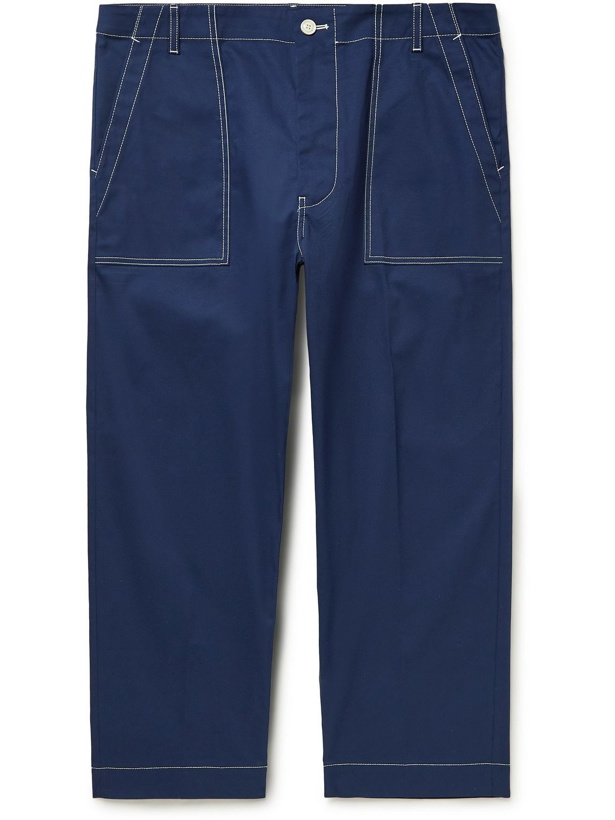 Photo: Moncler - Straight-Leg Logo-Appliquéd Cotton-Blend Twill Trousers - Blue