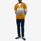 Beams Plus Men's Chevron Stripe Jacquard Mohair Cardigan in Mustard