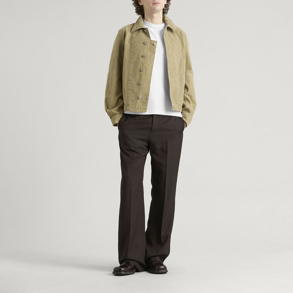 Acne Studios Men's Palvin Fluid Herringbone Viscose Trousers in Chocolate Brown