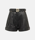 Balmain - Belted leather shorts