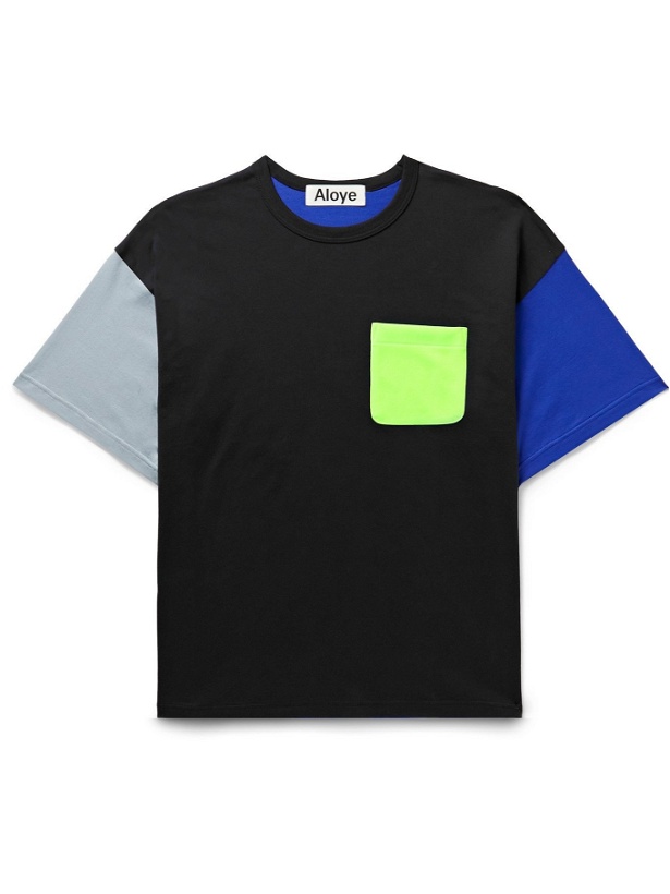 Photo: ALOYE - Colour-Block Cotton-Jersey T-Shirt - Black