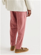 11.11/ELEVEN ELEVEN - Tapered Slub Cotton Drawstring Trousers - Pink - UK/US 32
