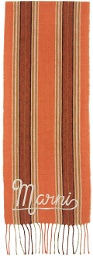 Marni Orange Linen Striped Logo Scarf
