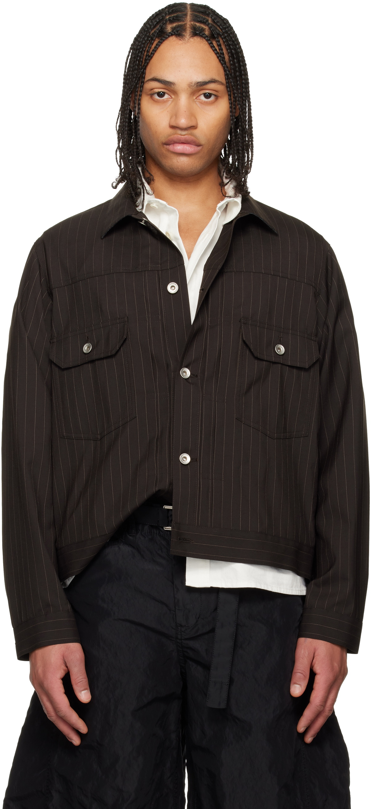 sacai Brown Chalk Stripe Jacket Sacai