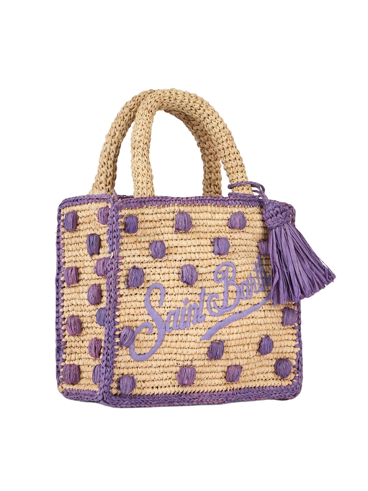 MC2 Saint Barth Beige Natural Mini Vanity Raffia Bag With Polka Dot Appliqués