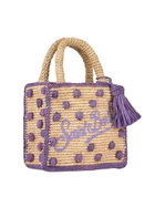 MC2 Saint Barth Beige Natural Mini Vanity Raffia Bag With Polka Dot Appliqués