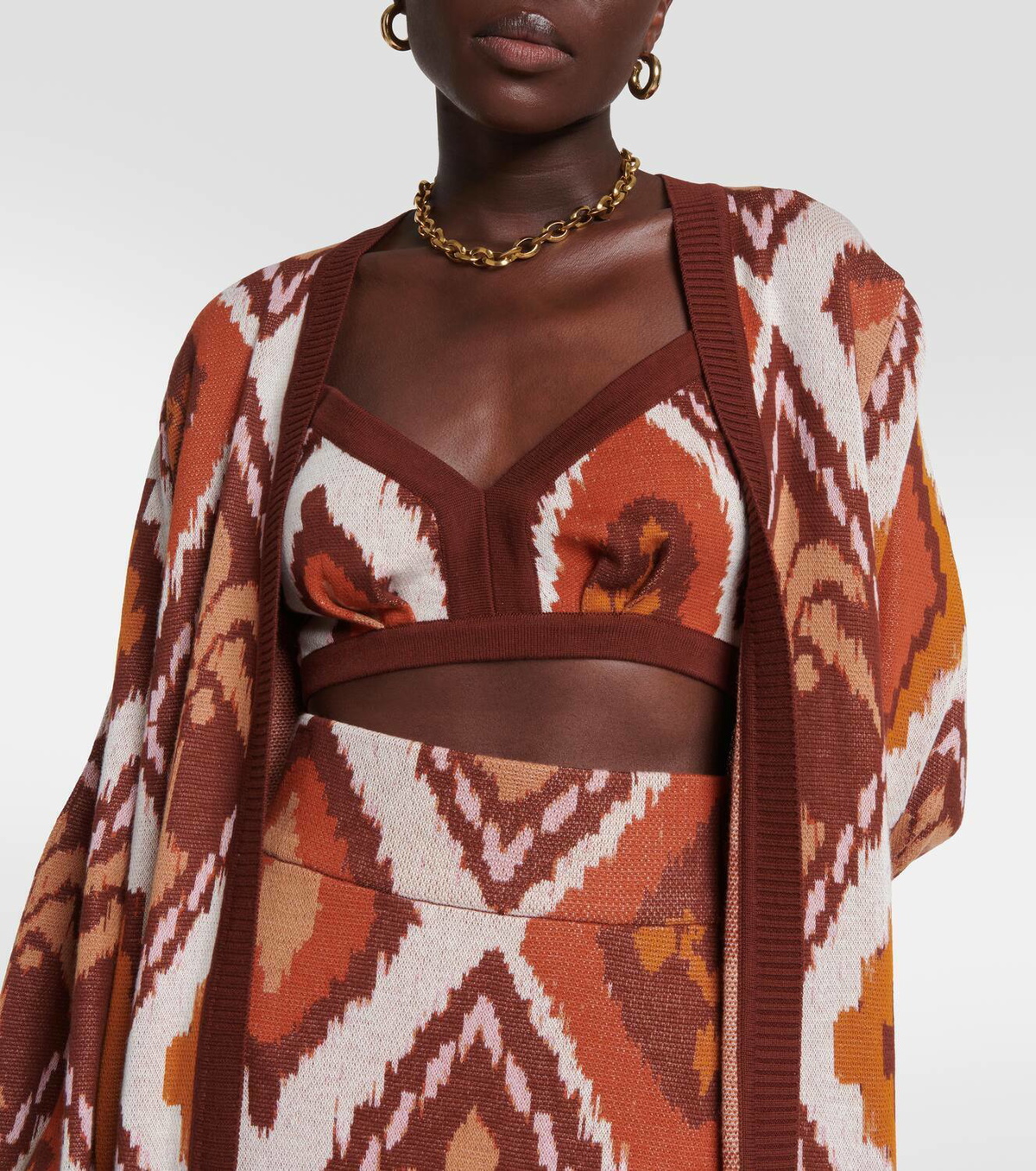 Johanna Ortiz Printed cotton cardigan and bra set