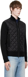 Moncler Black Wool & Nylon Down Cardigan