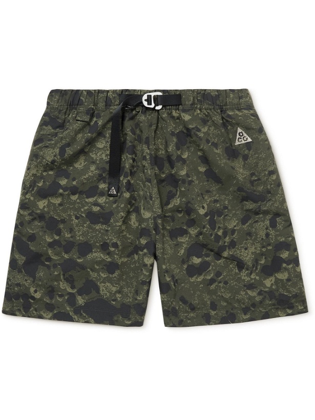 Photo: Nike - NRG ACG Wide-Leg Camouflage-Print Belted Nylon Shorts - Green