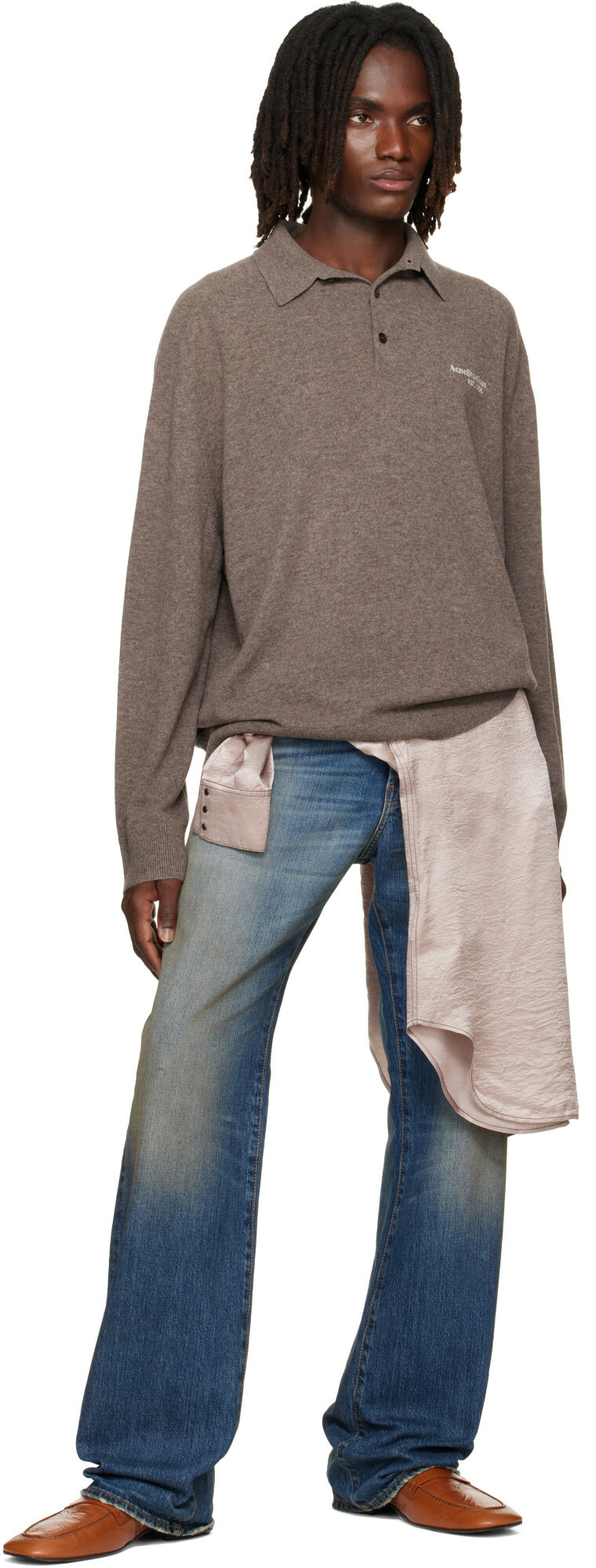 Acne Studios Brown Wool Knit Polo