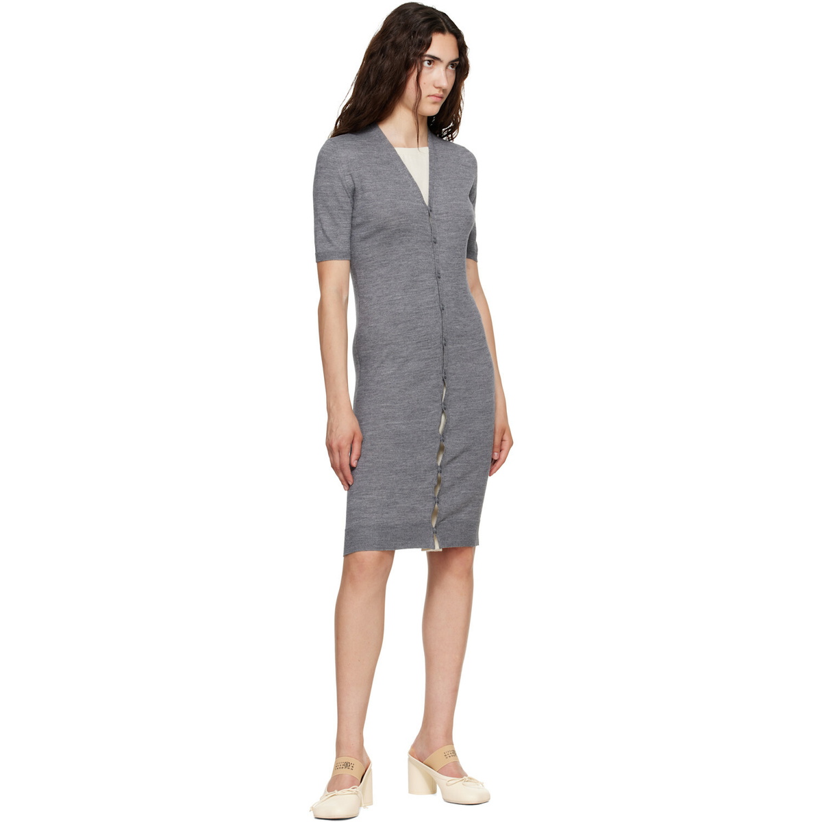 MM6 Maison Margiela Gray & Off-White Trompe L'Oeil Cardigan Midi Dress